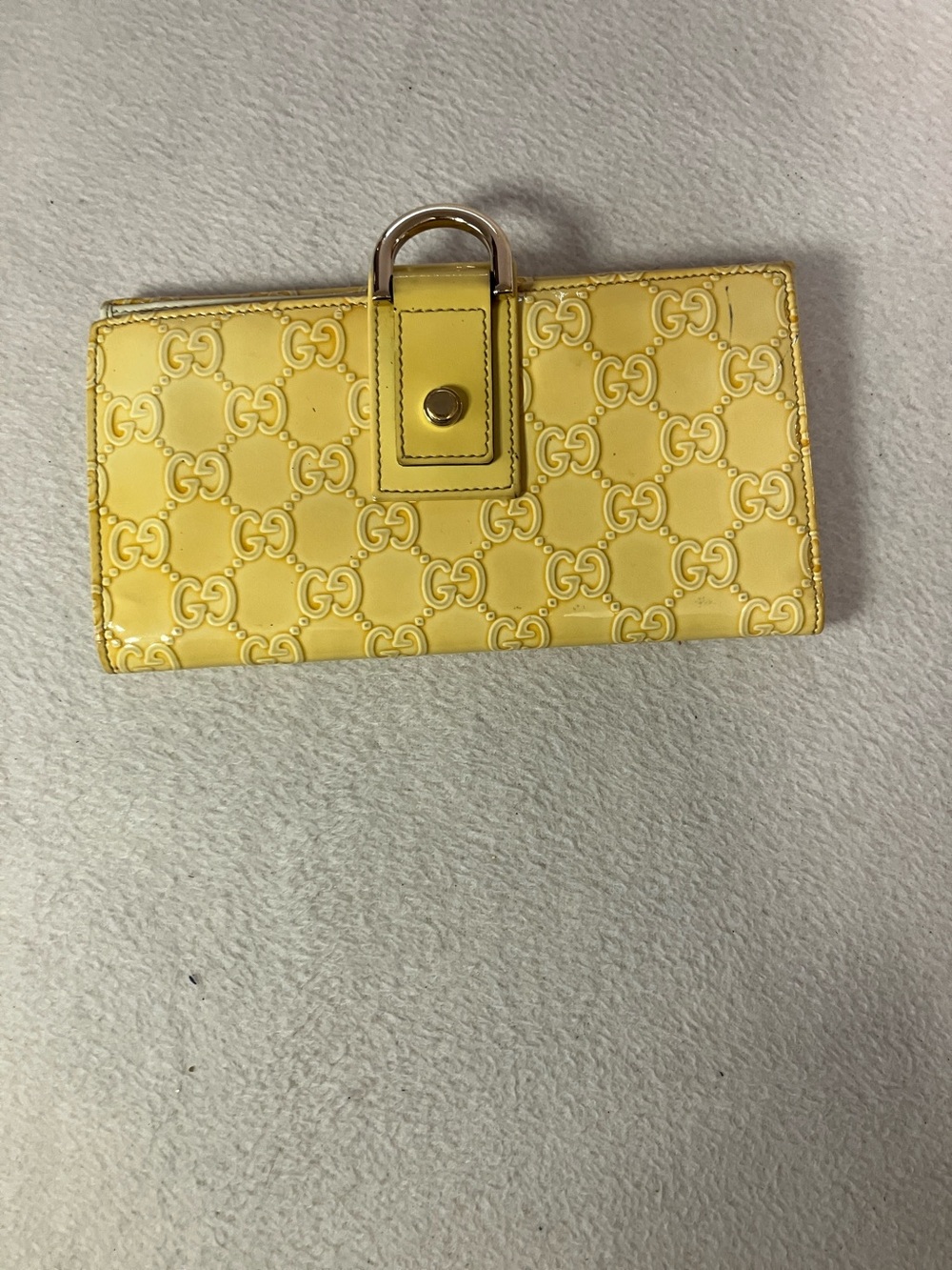 Gucci Yellow Patent GG Embossed Continental Wallet with Gold Hardware
